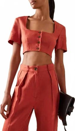 Matthew Bruch Apron Crop Top In Teracotta Linen