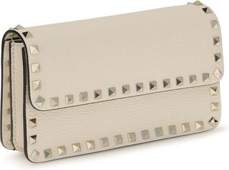 Valentino Garavani Womens Chain Wallet Rockstud Light Ivory Calf Leather & Purses