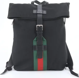 Gucci Black Leather Canvas Backpack Shoulder Bag (Pre-Owned)