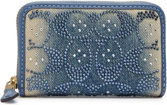 Coach Embellished Denim and Leather Wallet - One Size