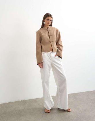 Topshop Blazer marrone con colletto alla coreana