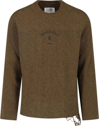 Maison Margiela Green Wool-Blend Ribbed Crewneck Sweater