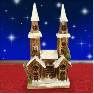 Trade Shop Trade Shop - Casetta Legno Innevata Luminosa Con 2 Torri Altezza 40 Cm Decorazioni Natalizie