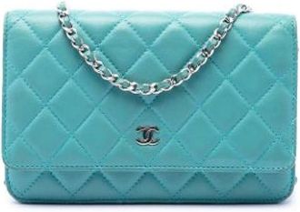 Chanel Pre-owned Portemonnee met ketting - Dames - Vintage Accessoires - Blauw - ONE Size - Leer - Vintage