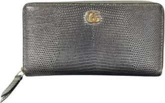 Gucci Pre-owned Wallets, female, Gray, Size: ONE SIZE Pre-owned GG Marmont Lizard Embossed Long Wallet