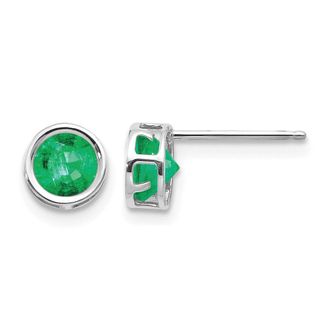 Diamond2Deal 14k White Gold 5mm Bezel Emerald Stud Earrings