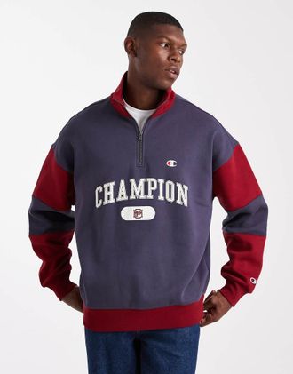 Champion Rochester - Felpa stile college rossa e blu navy con zip corta