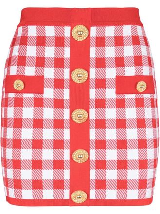 Balmain Red Gingham Mini Skirt