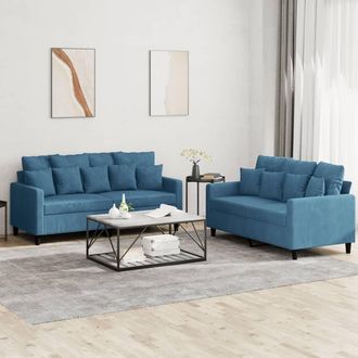 vidaXL Juego De Sof&aacute;s Con Cojines 2 Piezas Terciopelo Azul Vidaxl