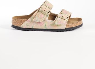 Birkenstock Arizona - Sandali in camoscio con stampa di fiori color sabbia-Neutro