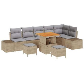 vidaXL Garden Sofa Set with Cushion 9 pcs Beige Poly rattan vidaXL