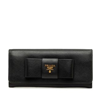 Prada Black Leather Long Wallet (Bi-Fold) (Pre-Owned)