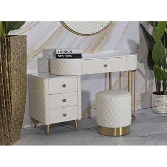 Dmora Puf Uruguay, Sill&oacute;n Multiusos, Banco De Cabecera, Puf Reposapi&eacute;s, 36x36 H39 Cm, Blanco Y Oro - Dmora