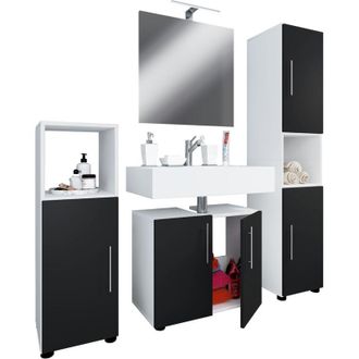 VCM Conjunto De Muebles De Ba&ntilde;o Vcm 4 Pcs Muebles De Ba&ntilde;o Conjunto De Gabinete Inferior, Midischrank, Gabinete Alto Y Espejo Muebles De Ba&ntilde;o - Flandu Iii 