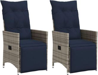 vidaXL Reclining Garden Chairs 2 pcs with Cushions Grey Poly Rattan Vidaxl