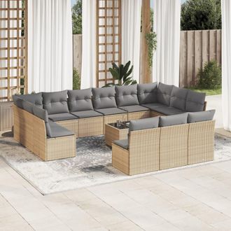 vidaXL Set Sof&aacute;s De Jard&iacute;n 14 Pzas Con Cojines Rat&aacute;n Sint&eacute;tico Beige Vidaxl