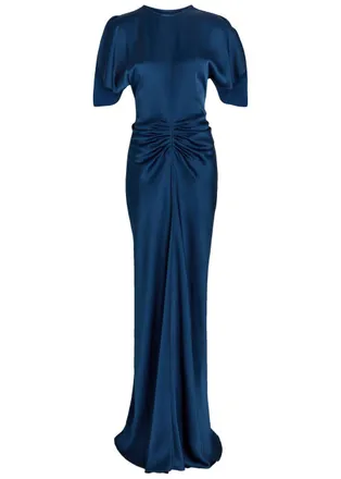 Victoria Beckham Isabella Gathered Satin-crepe Gown - Dark Blue - 10 (UK10 / S)