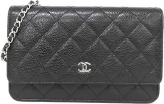 Chanel Black Bordeaux Grained Calfskin Chain/Shoulder Wallet (Pre-Owned)