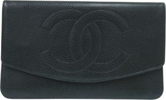 Chanel Black Grained Calfskin Long Wallet (Bi-Fold) (Pre-Owned)