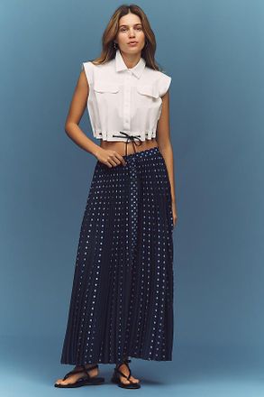 Maeve Pleated Button-Front Maxi Skirt
