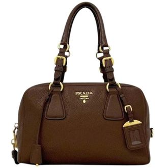 Prada Pre-owned B3091M Boston Bag - Dames - Pre-owned - Bruin - Maat: ONE Size Leer
