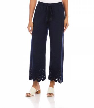Karen Kane Embroidered Scallop Edge Cropped Pants In Navy