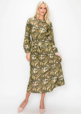 YAL New York Belted Olive Green Floral Dress