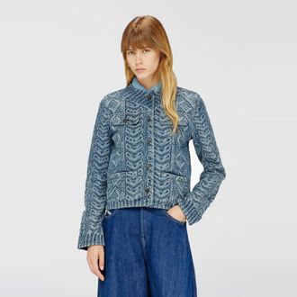 Diesel Collarless jacket in cable-knit-effect denim - Denim Jackets - Woman - Blue