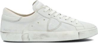 Philippe Model White Low-Top Sneakers With Distressed Leather Finish