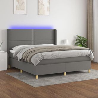 vidaXL Vidaxl - Cama Box Spring Colch&oacute;n Y Luces Led Tela Gris Oscuro 180x200 Cm