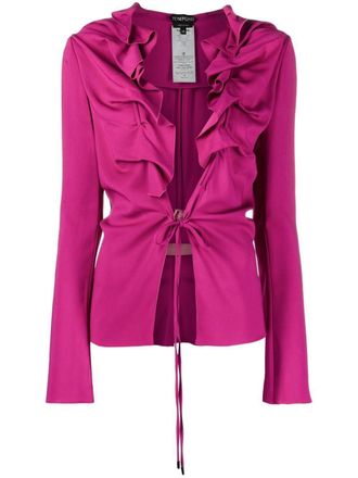 Tom Ford tie-fastening long-sleeve top - women - Spandex/Elastane/Viscose/Polyester/Polyurethane - 38 - Pink