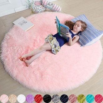 OEM Alfombra Redonda Rosa Para Dormitorio, Alfombra Circular De Felpa, Alfombra De Pelo, Alfombra Circular De Pelo Largo (160 Cm)