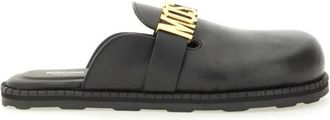 Moschino Sabot met logobekleding - Dames - Slip ons - Zwart - 35 EU - Leer - Schoenen