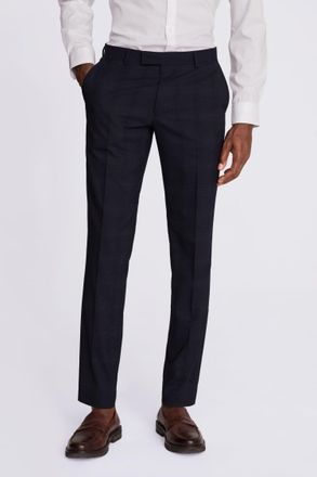 Moss Slim Fit Navy Blue Check Trousers