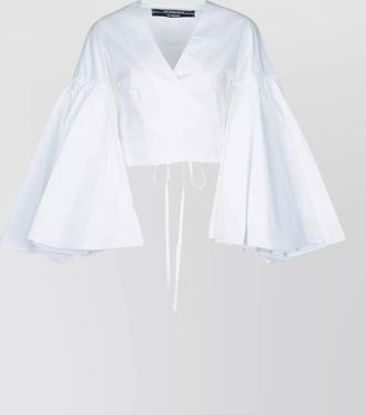 Jacquemus wrap crop top tie waist bell sleeves