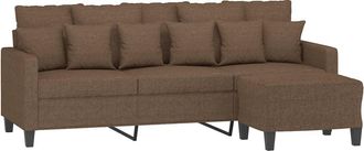 vidaXL Sof&aacute; De 3 Plazas Con Taburete De Tela Marr&oacute;n 180 Cm Vidaxl