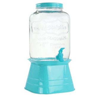 Gibson Home Chiara 2 Gallon Glass Mason Jar Dispenser with Metal Lid and Base in Blue at Nordstrom