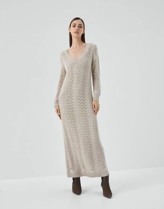 Brunello Cucinelli WomenS Feather Stracciatella Knit Maxi Dress, Size M