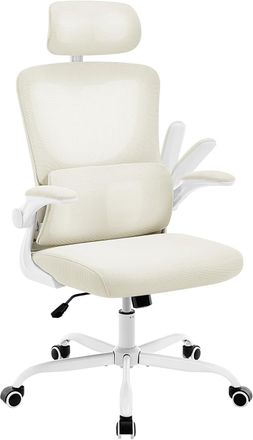 Woltu Silla De Oficina Con Reposabrazos Ajustable, Ergon&oacute;mica, Con Soporte Lumbar, Reposacabezas Y Altura Ajustables, Ruedas Giratorias De 360&deg;, Color Beige