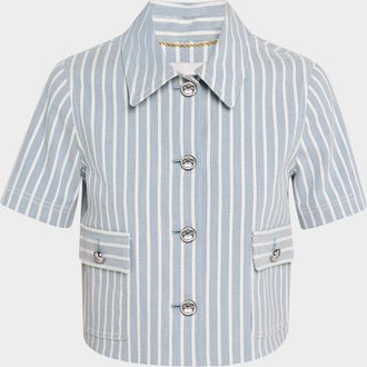 Adam Lippes Marseille Hickory Striped Denim Crop Shirt Jacket