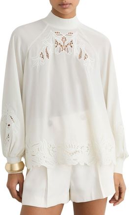 Reiss Rae Broderie Anglaise Top in Cream at Nordstrom, Size 12 Us