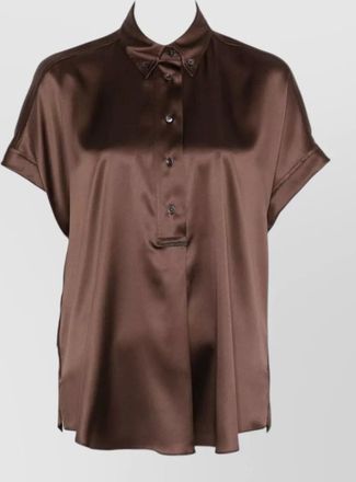 Brunello Cucinelli silk satin short sleeve collared shirt