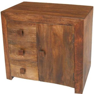 Jaipur Furniture 3 Drawer Sideboard - Mango Wood - L35 x W85 x H75 cm - Dark Finish in Brown
