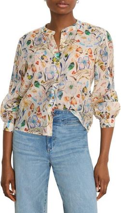 Nic+Zoe Pressed Flower Print Button-Up Shirt in Neutral Multi at Nordstrom, Size Xx-Large