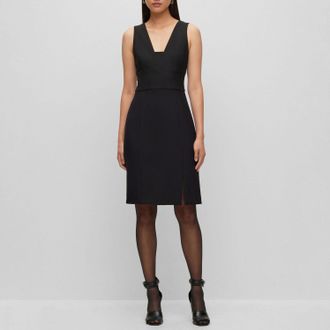 HUGO BOSS Womens Datuxa Dress in Black Viscose - Size 14 UK
