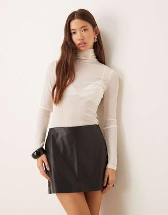 Abercrombie & Fitch Curve - Minigonna nera a vita super alta in pelle sintetica-Nero
