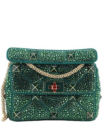 Valentino Roman Stud Flap Bag Embellished Suede Medium (Authentic Pre-Loved)