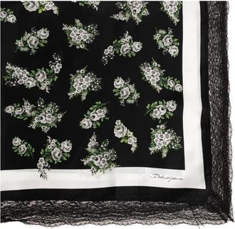 Dolce & Gabbana Zijden Sjaal Met Kant - Dames - Zijden sjaals - Zwart - ONE Size - Accessoires