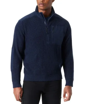 G.H. Bass & Co. Bass Outdoor Sweater Mens Blue Cotton Regular Fit Quarter Zip Mock Neck UPS1292