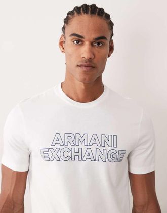 A|X Armani Exchange T-shirt con logo sul petto bianco sporco